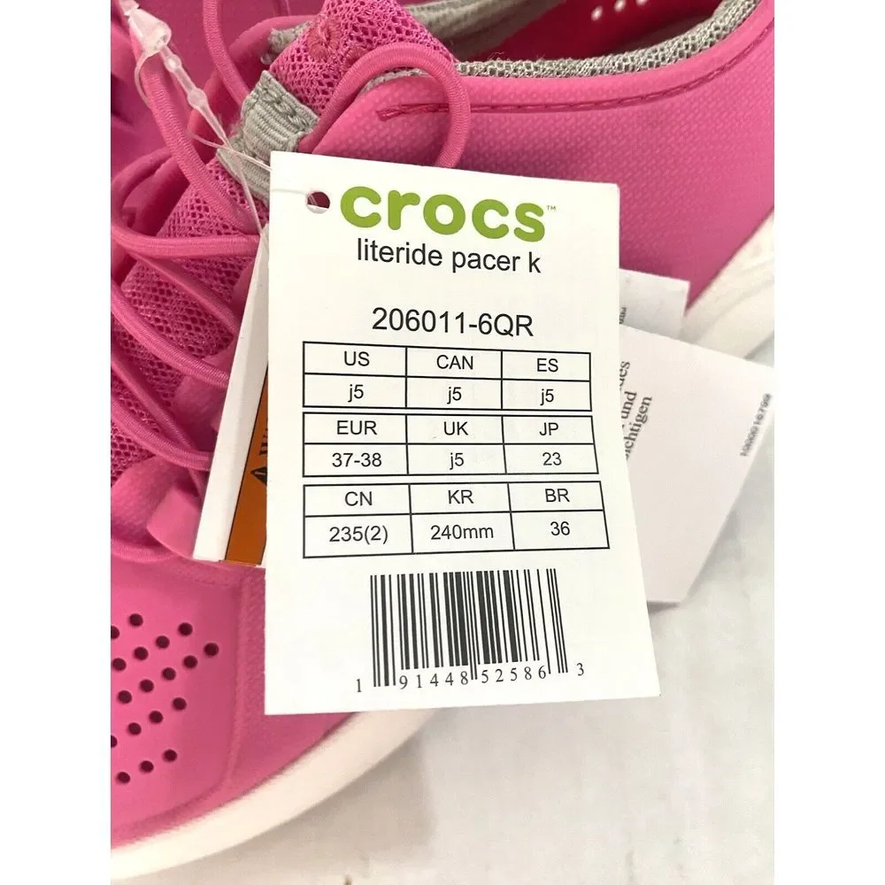 Crocs Literide Pacer Sneaker Electric Pink Big Girl Youth 50 37 Junior Tags Shoe